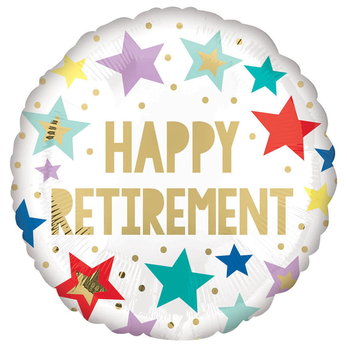 18" Retirement Stars White Foil Balloon