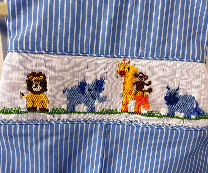 Anavini - Smocked JonJon - Blue Stripe - Zoo Animals - Findlay Rowe Designs