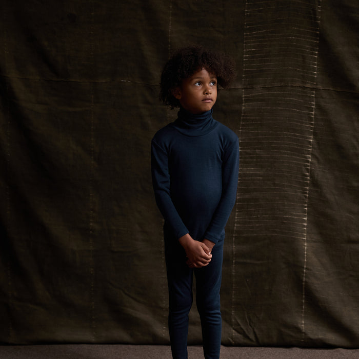 Auk Kids Top - Merino Wool & Silk - Night Ocean