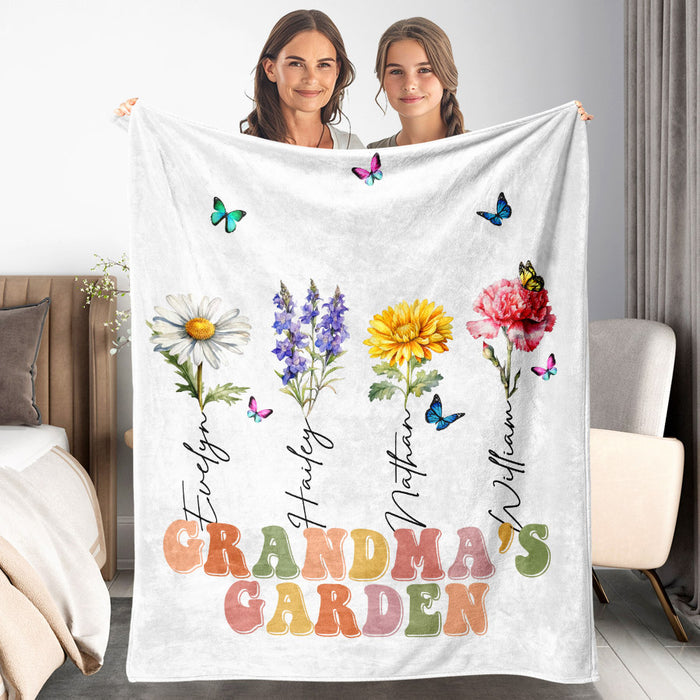 Blanket With Grandkids Names | Custom Grandma’s Garden Birth Flowers Blanket