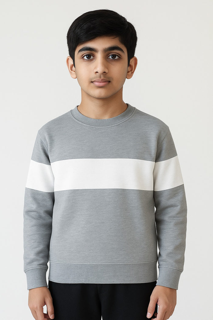 Boys Full Sleeves Fleece Sweat Shirt – Grey with White Stripe - Hinz Clothing