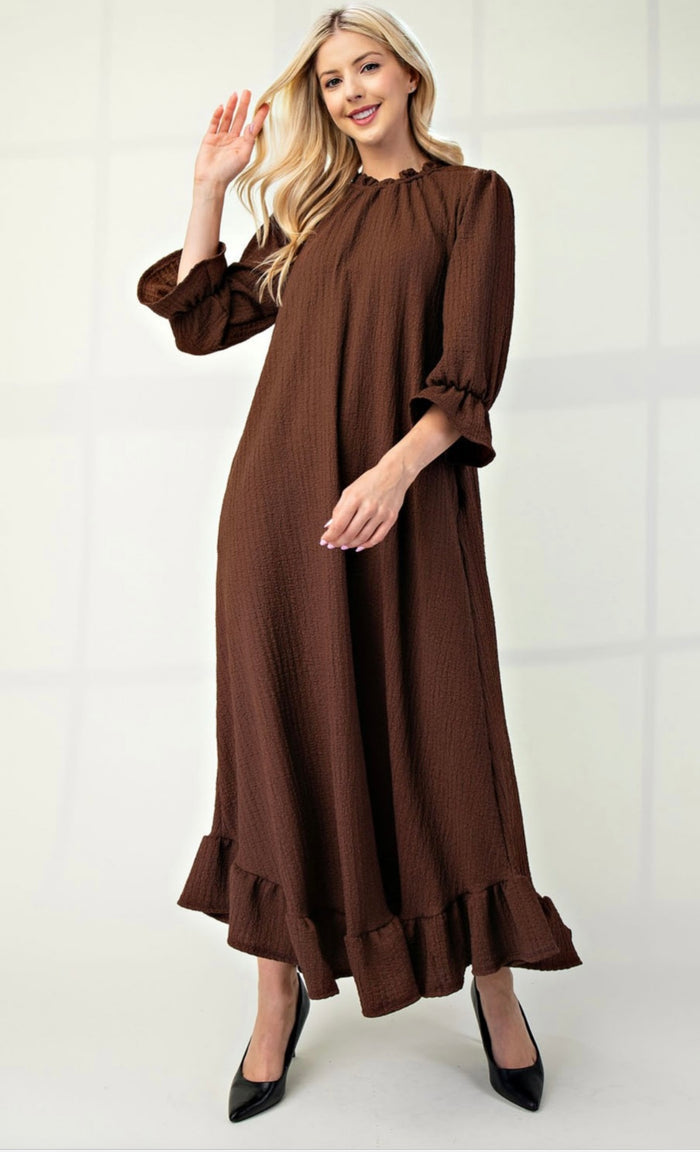 Brown Ruffle Texture Dress