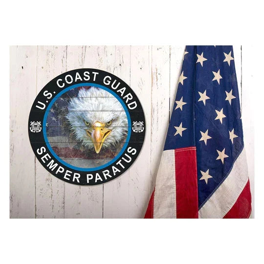 Coast Guard Flag With Eagle Indoor Wood Circle Sign (20 inch diameter)*