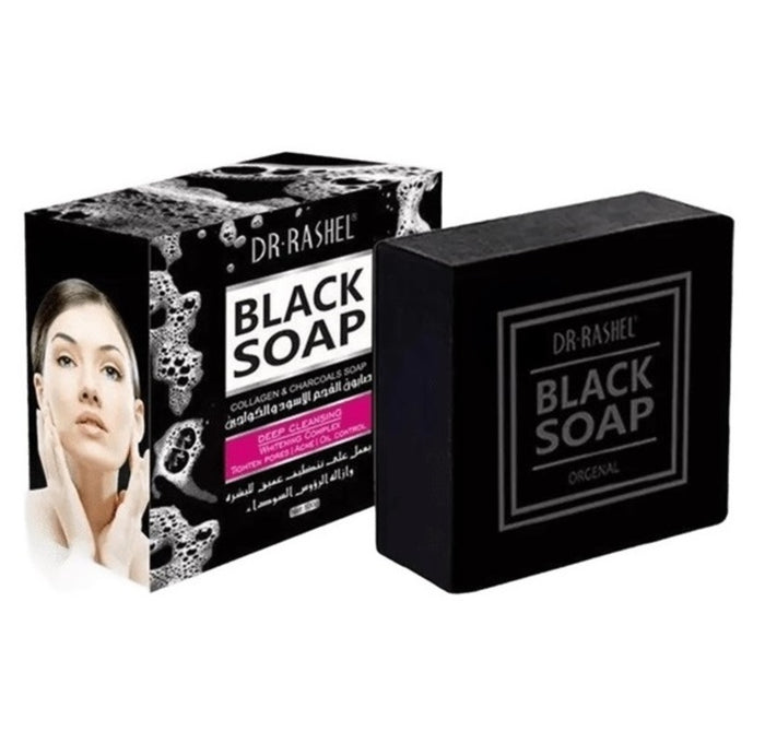 Dr. Rashel Collagen & Charcoals Black Soap 100 g soap bar and box