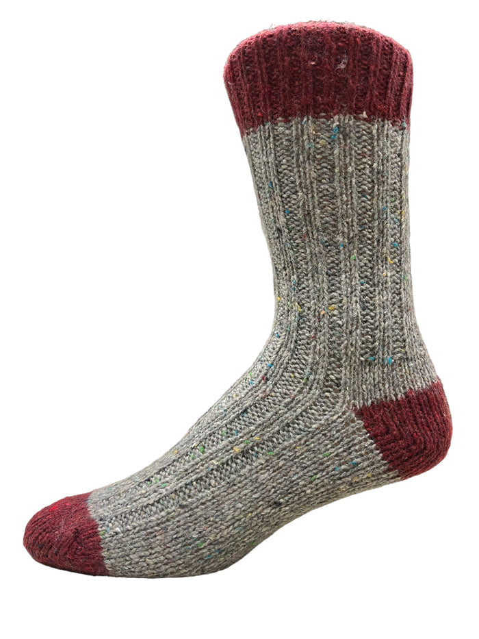 Grey and Wine Fleck - Connemara Flecks Plus Irish Wool Socks / Medium