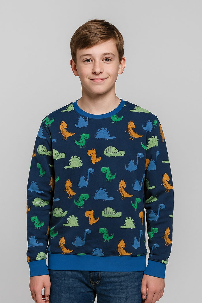 Dinosaur Pattern Sweatshirt for Boys – Navy Blue - Hinz Clothing