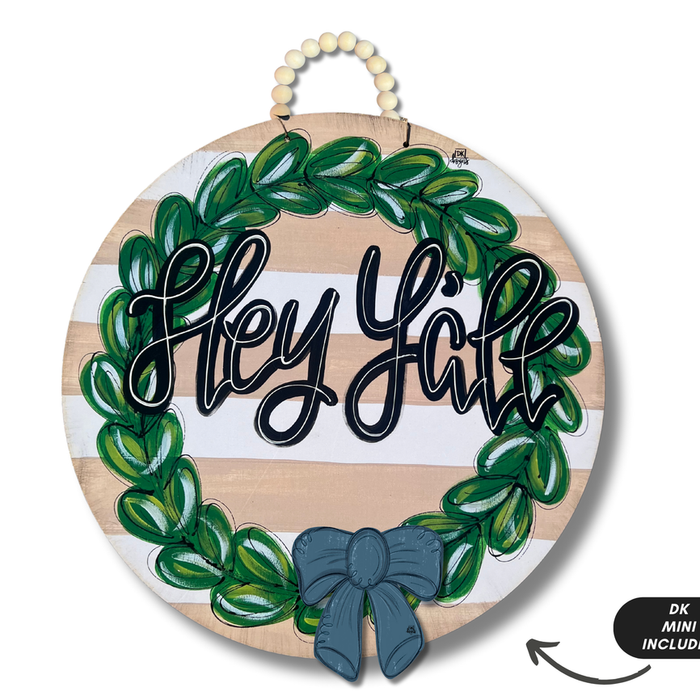 Door Hanger Wreath Tan Hey Y'all - room for Mini