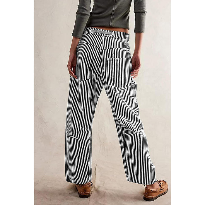 DV - Loose, Wide-Leg, Striped Pants w Drawstring 260 - Black