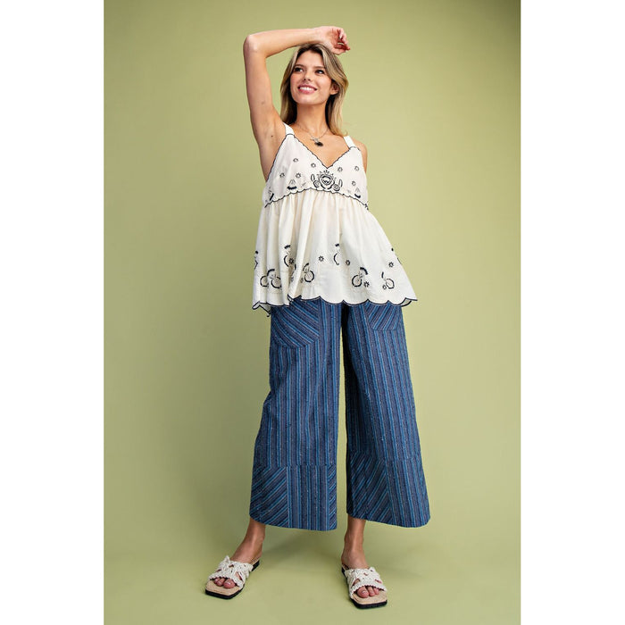 Easel - Textured, High Waist, Wide Leg Pants 0011 - Blue