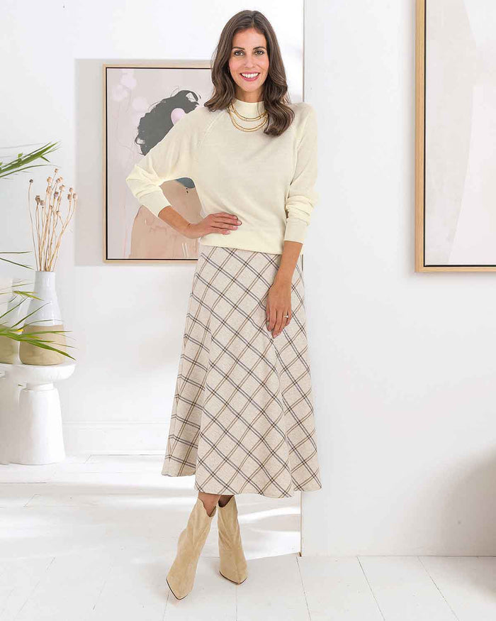Embleton Wool Blend Checked Lined Bias Skirt - Image 4 - The Classic Boutique