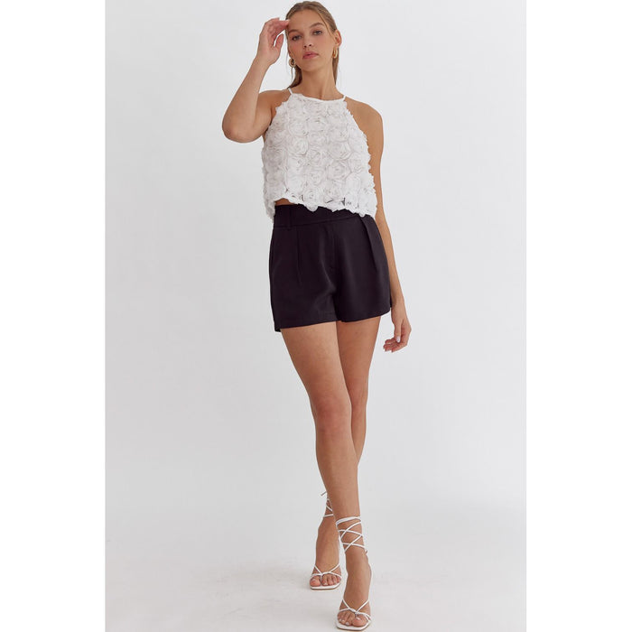 ENTRO - High Waisted, pleaded, Shorts 2209 - Black