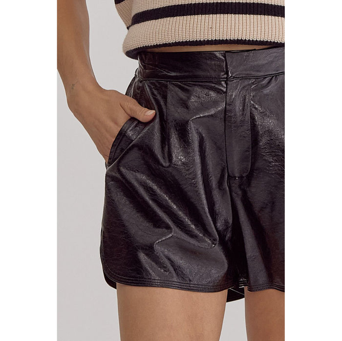 ENTRO - Metallic Texture, High Waisted Shorts w Pockets 1952 - Black
