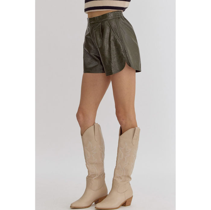 Entro - Metallic Texture, High Waisted Shorts w Pockets 1952 - Olive