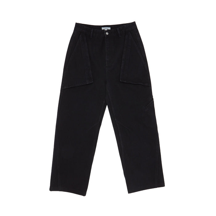 Flap Pocket Wide Pants - BLACK / WHITE