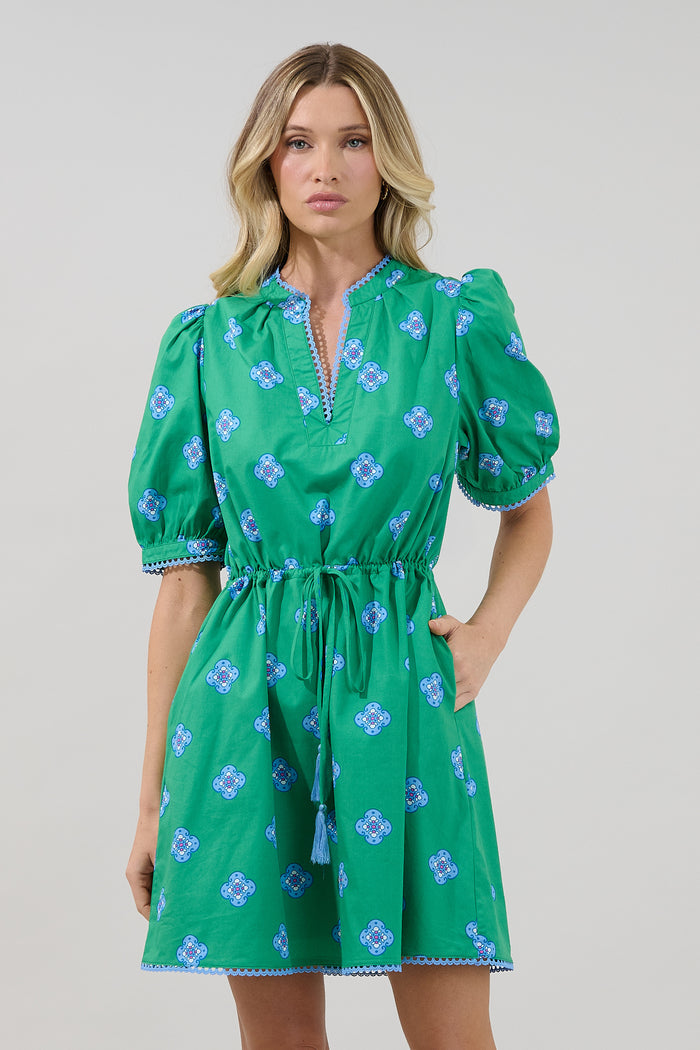 Genara Drawstring Mini Dress Medallion