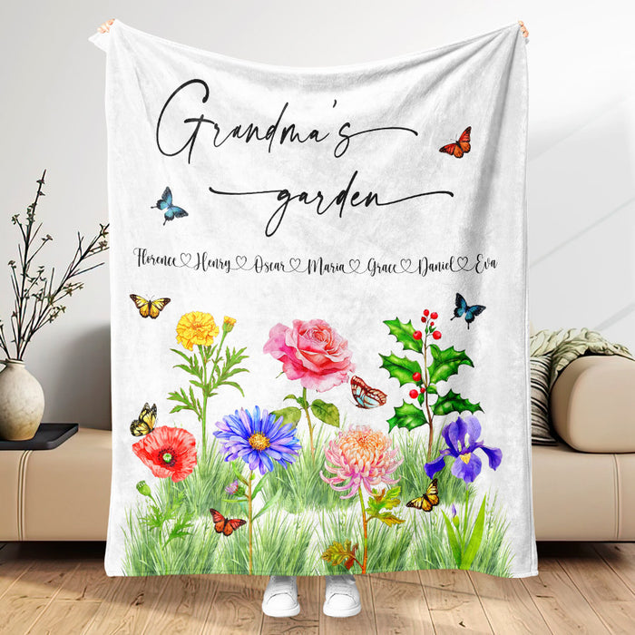 Grandma’s Garden Blanket | Custom Grandma’s Garden Birth Flowers Gifts