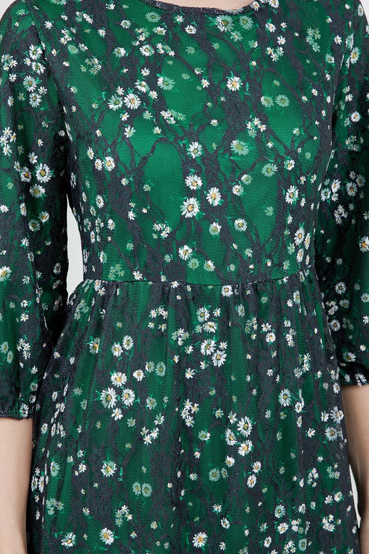 Green Dress with Black Lace Daisy