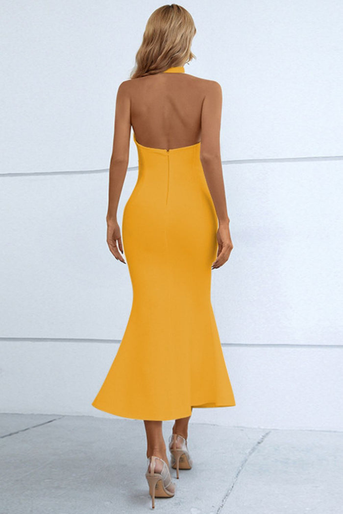 Halter Neck Split Fishtail Bodycon Dress - Madikfashions.com