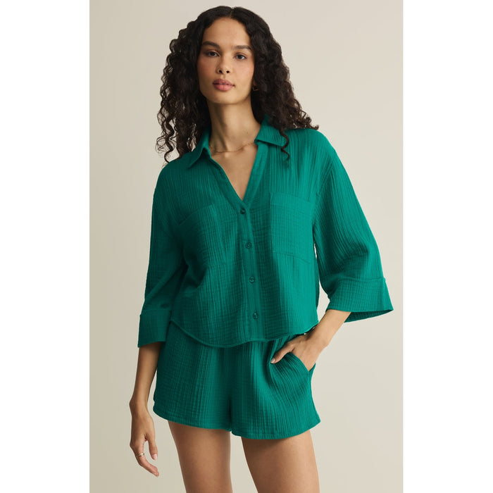 Helena Airy Gauze Button Up – Rainforest (Pairs with Daylight Shorts)
