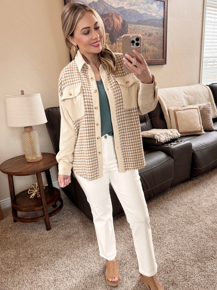 Houndstooth Cream Corduroy Shacket