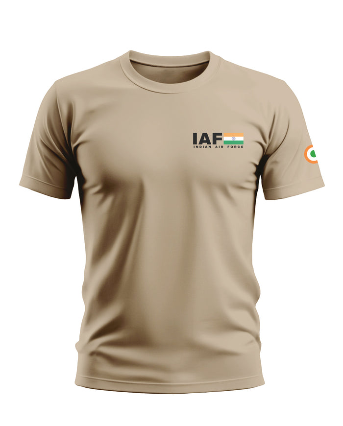 Beige Indian Air Force graphic T-shirt with short sleeves and round neck for men
