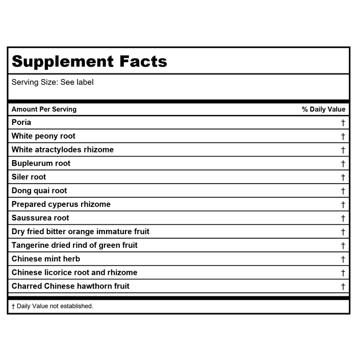 Kan Herb Chinese Modular Solutions Harmonize Wood & Earth 4 Ounce - Supplement Facts panel