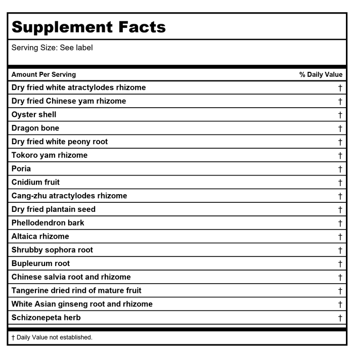 Kan Herb Traditionals Clear The Lower Palace 2 Ounce - Supplement Facts panel