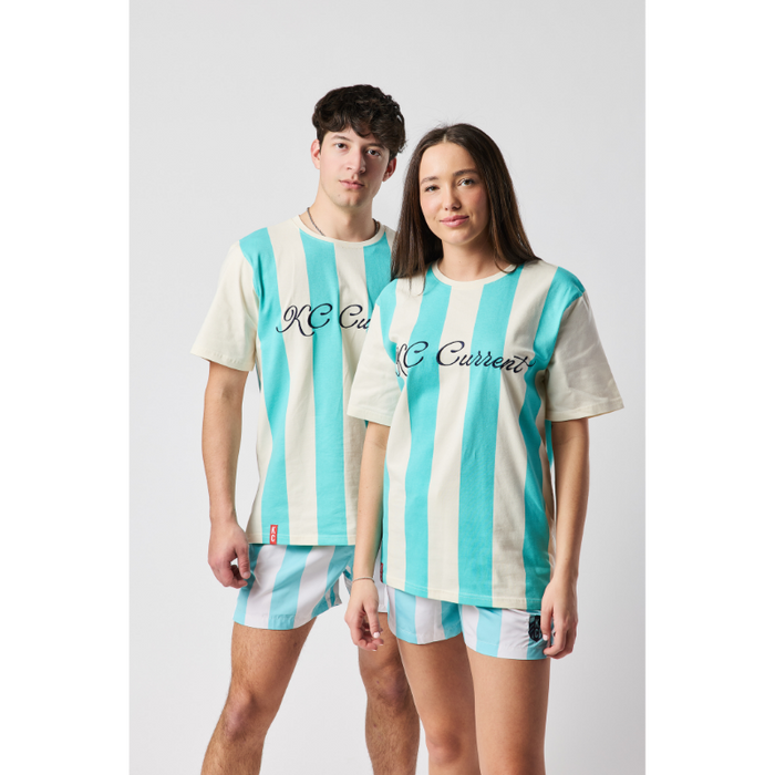 KC Current Unisex Vertical Teal Stripe T-Shirt