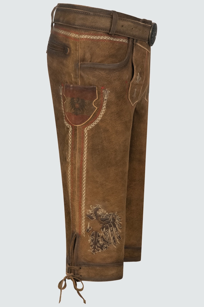 Kruger Mei Hoamat Kniebund lederhosen brown, detail