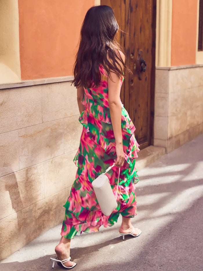 Layla Pink Blurred Floral Ruffle Dress