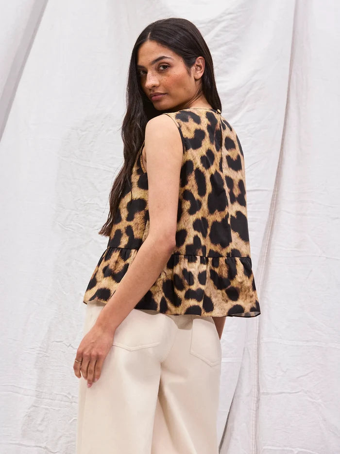 Leopard-Print Cotton Peplum Top