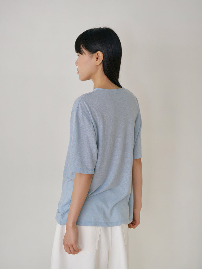 Linen Loose Short Sleeve - Blue