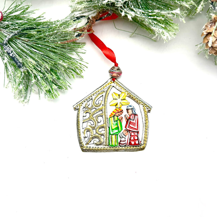 Haitian metal art little house nativity Sagese Herve hand-painted — wholesale gift shop home decor fair trade