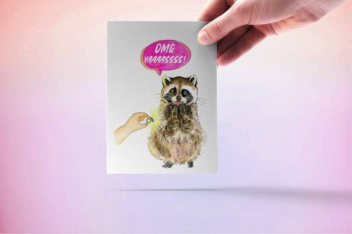 Liyana Studio Engagement Card - Yaaas Screaming Raccoon