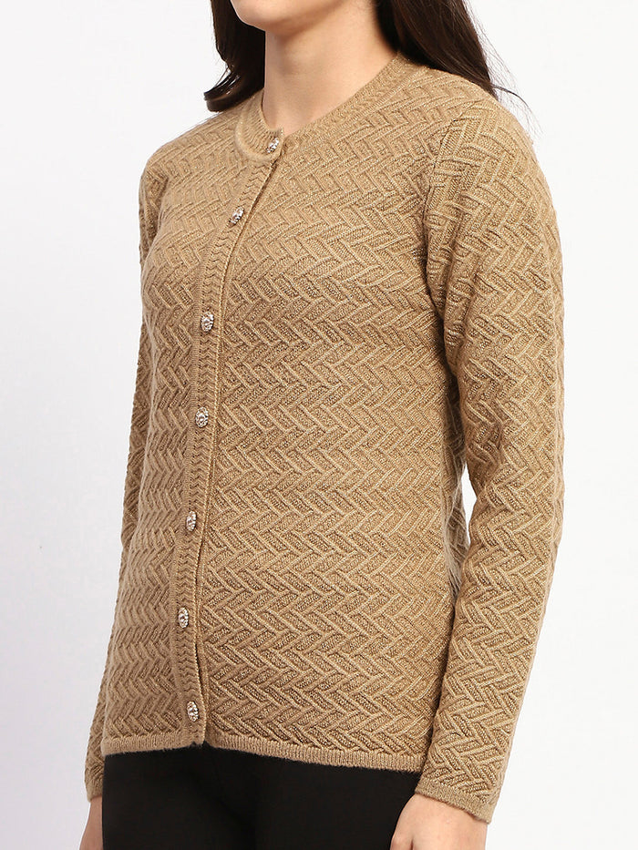 Madame Camel Cable Knit Button Down Cardigan
