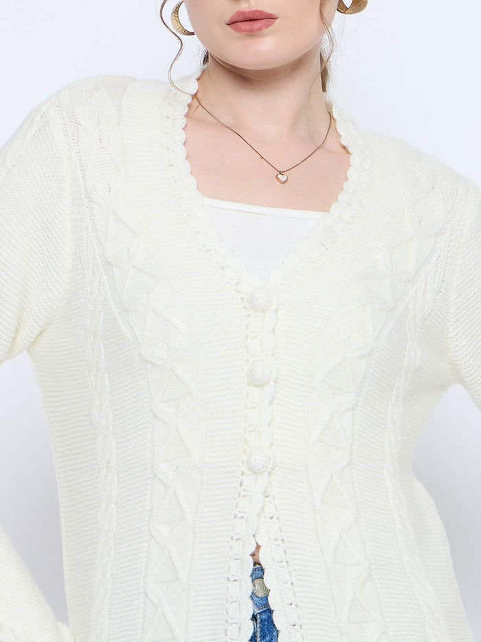 Madame Off White Cable Knit Acrylic Sweater