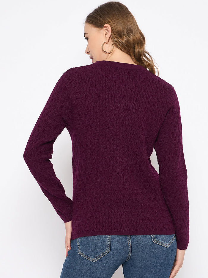 Madame Round Neck Wine Red Nylon Blend Cardigan