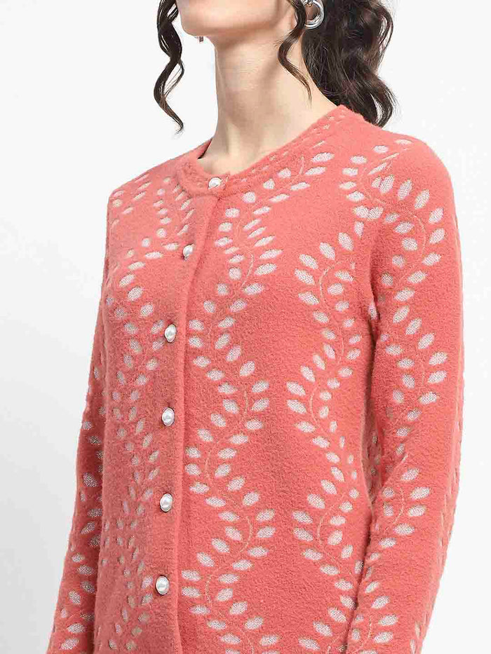 Madame Self Design Full Sleeve Cable Knit Rust Cardigan