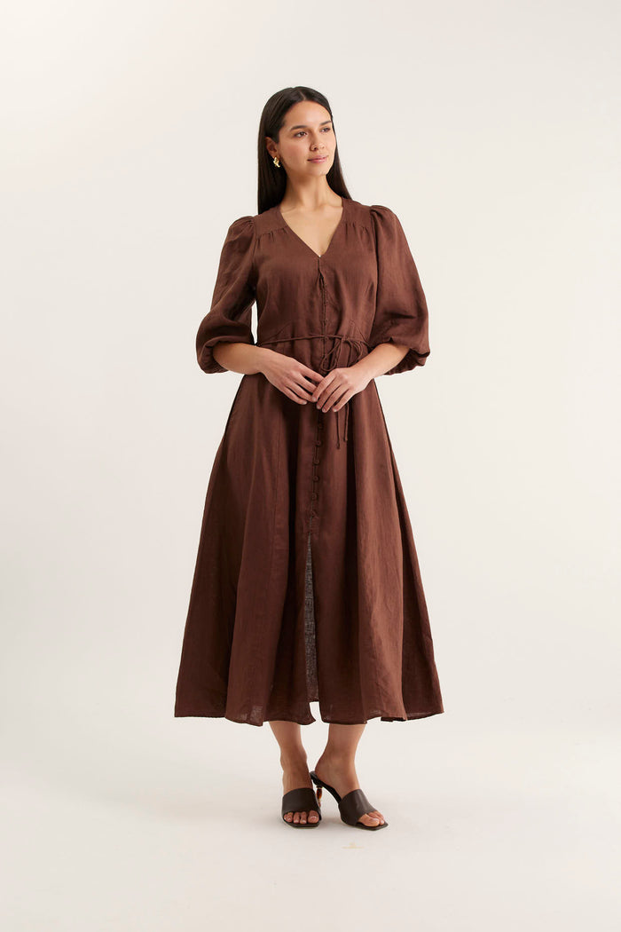 Maya Linen Dress In Choc