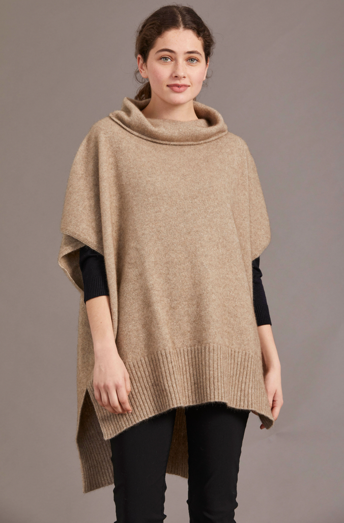 McDonald - Merino & Possum Step Hem Poncho (5030)Mocha