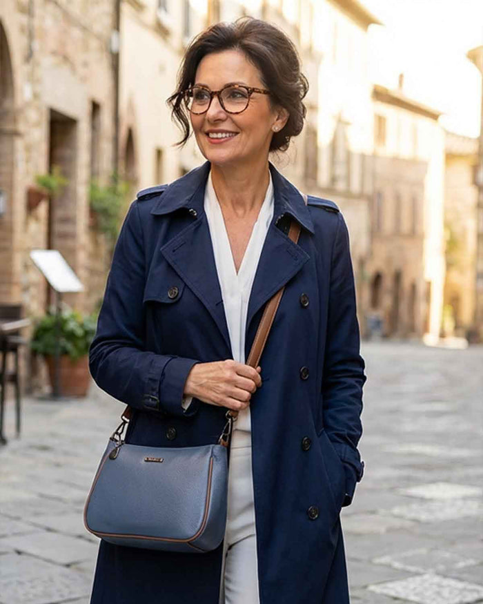 Nia Blue Leather Shoulder Handbag - The Classic Boutique