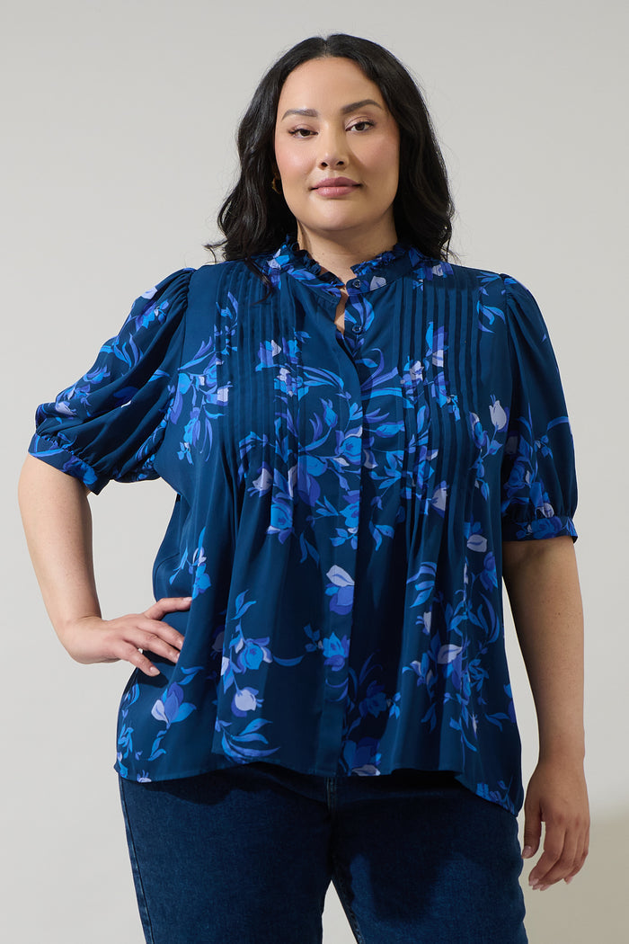 Niva Floral Elysia Pleated Blouse Curve