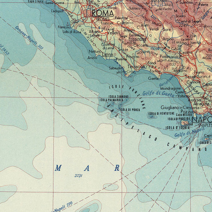 Old Map of Italy, 1967: Corsica, Sardinia, Sicily, Tyrrhenian Sea, Adriatic Sea