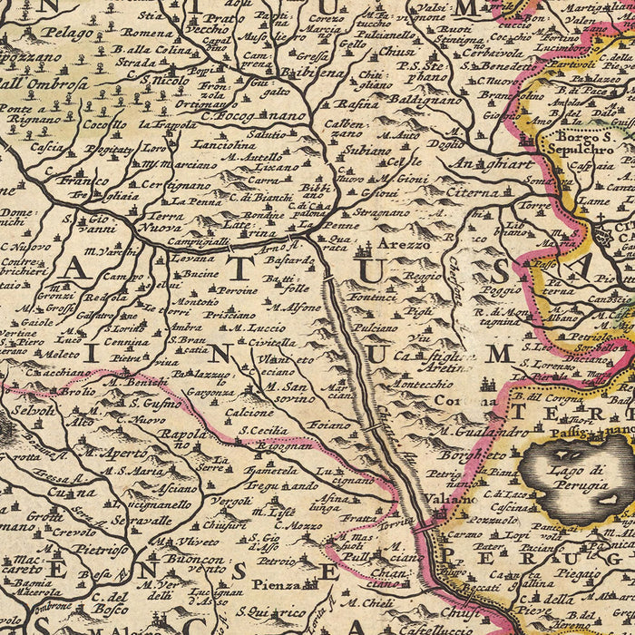 Old Map of Papal States & Duchy of Tuscany, Italy by Visscher, 1690: Rome, Florence, Pescara, Bologna, Pisa