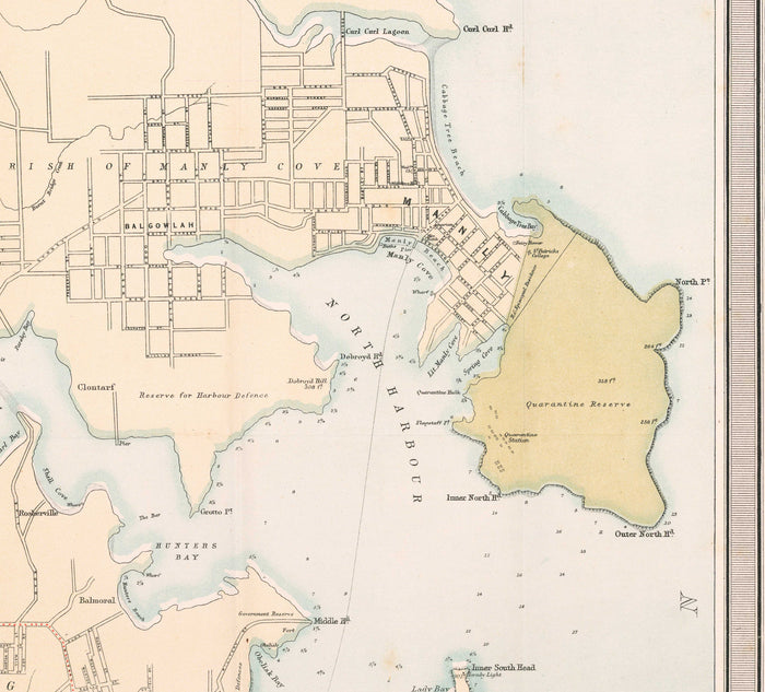 Old Map of Sydney in 1890 by Bartholomew - Port Jackson, Potts Point, Parramatta River, Botany Bay, Darling Point