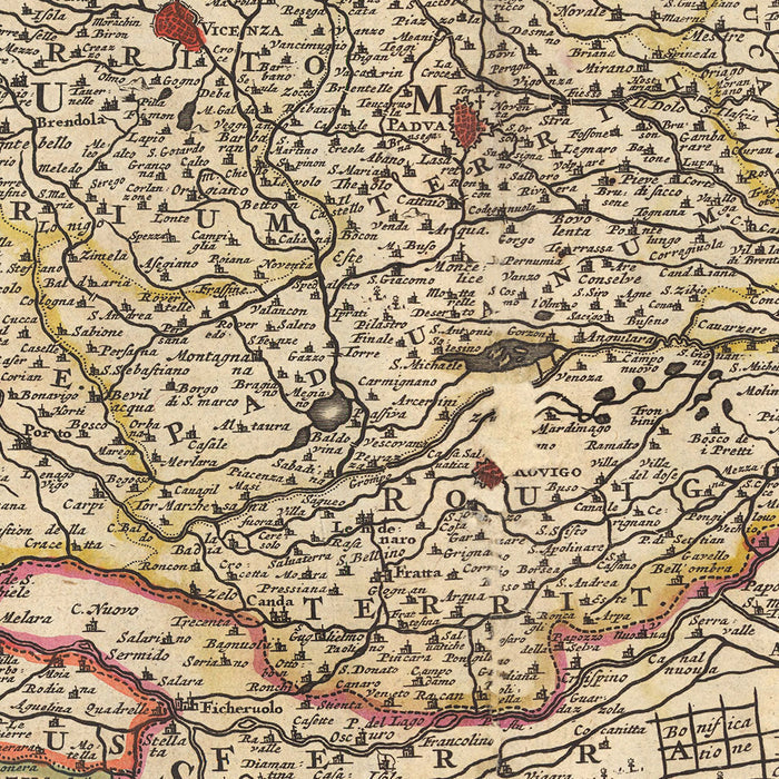 Old Map of the Venetian Dominion by Visscher, 1690: Bologna, Florence, Venice, San Marino, Parco Alto Garda Bresciano