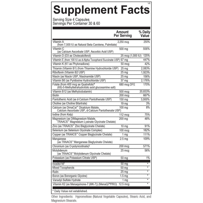Ortho Molecular - Alpha Base Caps without Iron - 120 Capsules - Supplement Facts panel