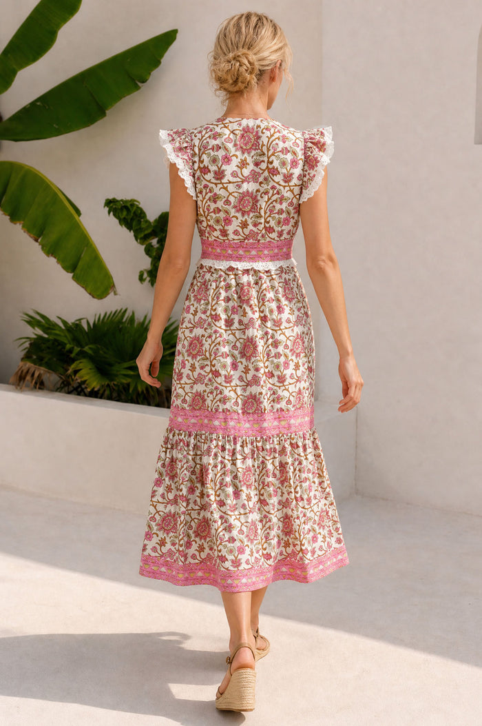 Pippa Organic Cotton Block Print Dress | White/Pink