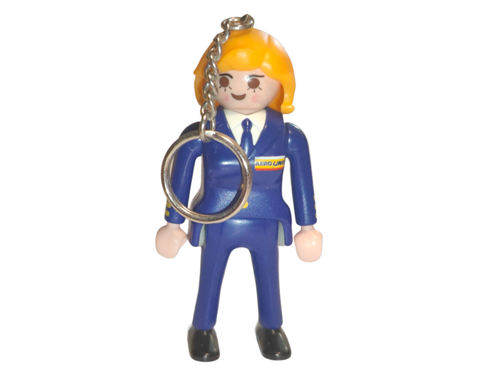 Playmobil Keyring Key chain 30 14 1810 Pilot, female, blue uniform, blonde hair Aero Line