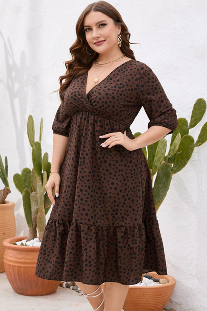 Plus Size Printed Surplice Ruffle Hem Dress - Madikfashions.com